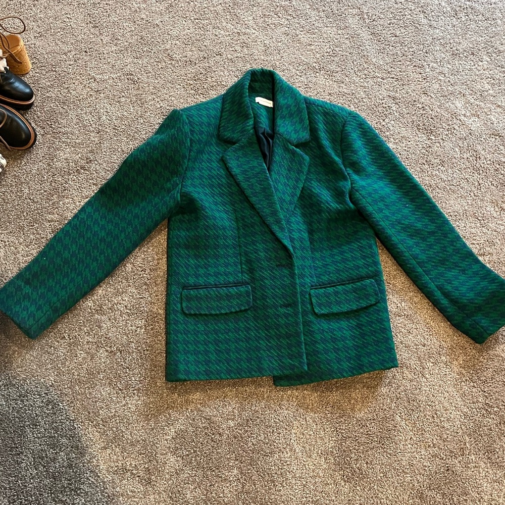 Lovers + Friends Emerald Houndstooth Blazer, XS